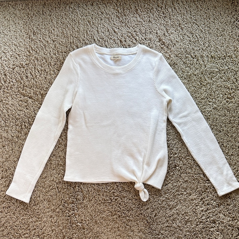 Madewell White Long Sleeve Knit Top with Knot Detail